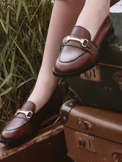 Moda in Pelle Elarra Flat Loafers With Snaffle Trim Brown Discount