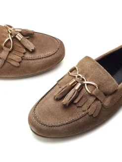 Moda in Pelle Essana Chain And Tassel Detail Moccasins Natural Clearance