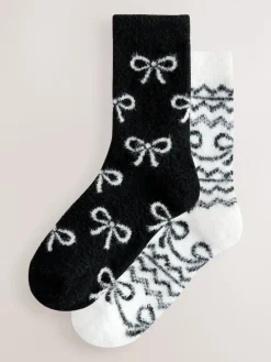 Next Mono Bow Fairisle Superhairy Cosy Socks 2 Pack