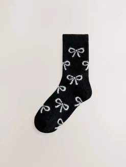 Next Mono Bow Fairisle Superhairy Cosy Socks 2 Pack