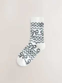 Next Mono Bow Fairisle Superhairy Cosy Socks 2 Pack