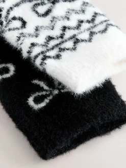 Next Mono Bow Fairisle Superhairy Cosy Socks 2 Pack