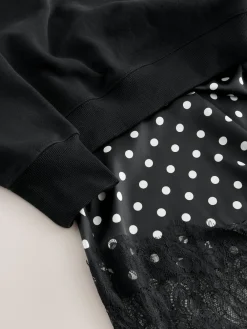 Next Mono Spot 2-In-1 Sweatshirt With Satin Midi Skirt New