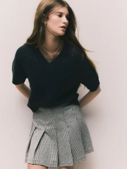 Next Mini Jersey Pleated Skirt Monochrome Check Best