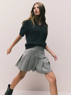 Next Mini Jersey Pleated Skirt Monochrome Check Best