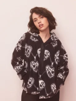 Next Half Zip Fleece Hoodie Monochrome Clearance