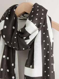 Next Monochrome Polka Dot Print Lightweight Scarf Outlet