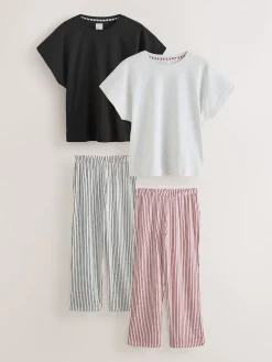 Next Short Sleeve Pyjamas 2 Pack Monochrome Stripe Best
