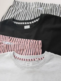 Next Short Sleeve Pyjamas 2 Pack Monochrome Stripe Best