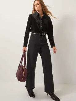 Monsoon Black Clay Collar Stretch Velvet Blouse Discount