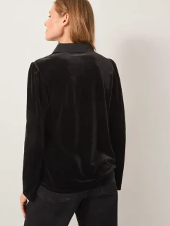 Monsoon Black Clay Collar Stretch Velvet Blouse Discount