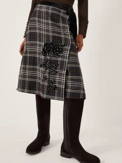 Monsoon Black Rue Embellished Tartan Wrap Midi Skirt Best