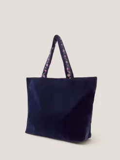 Monsoon Blue Fallon Floral Embroidered Velvet Tote Bag Best