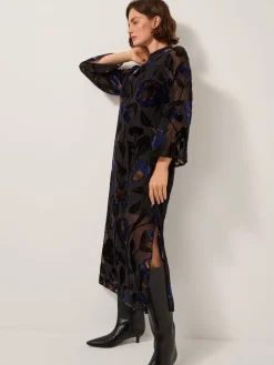 Monsoon Blue Giselle Sheer Floral Devoré Midi Dress New