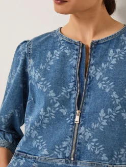 Monsoon Blue Hailsey Floral Denim Midi Dress Online