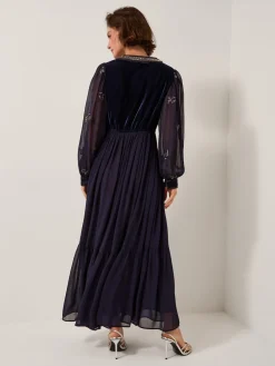 Monsoon Blue Joanna Velvet Sequin Embellished Maxi Dress Hot