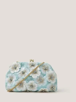 Monsoon Blue Mara Appliqué Flower Clutch Clearance