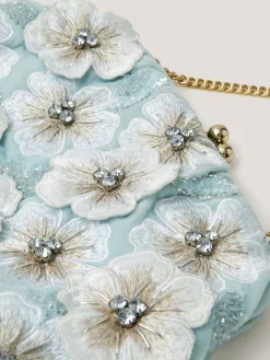 Monsoon Blue Mara Appliqué Flower Clutch Clearance
