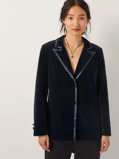 Monsoon Mila Single Breasted Velvet Blazer Blue Sale