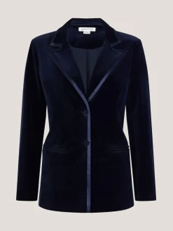 Monsoon Mila Single Breasted Velvet Blazer Blue Sale