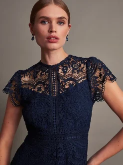 Monsoon Monica Lace Midi Dress Blue Sale