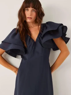 Monsoon Patricia Ruffle Sleeve Midi Dress Blue Online