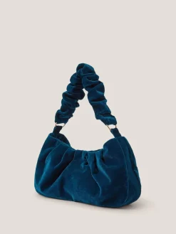 Monsoon Blue Vela Ruched Velvet Bag Discount