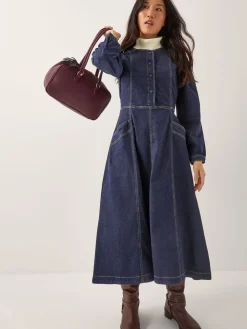 Monsoon Blue Vivian Button Denim Midi Dress