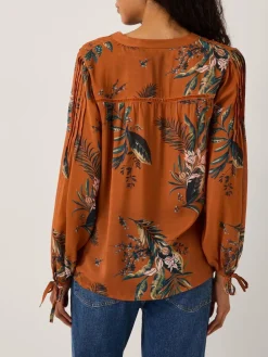 Monsoon Brown Georgie Botanical Print Blouse New