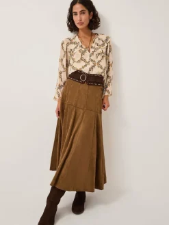 Monsoon Brown Macy Suedette A-Line Midi Skirt Sale