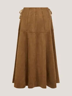 Monsoon Brown Macy Suedette A-Line Midi Skirt Sale