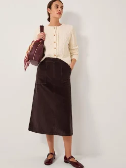 Monsoon Malika Corduroy Midi Skirt Brown Sale