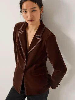 Monsoon Mila Single Breasted Velvet Blazer Brown Sale