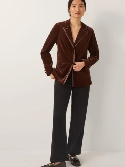 Monsoon Mila Single Breasted Velvet Blazer Brown Sale