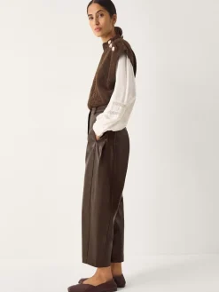 Monsoon Brown Tara Faux Leather Barrel Trousers Clearance
