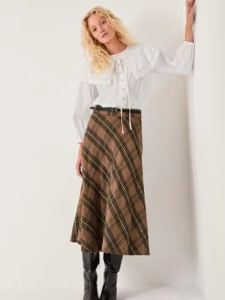 Monsoon Brown Willa Check Midi Skirt