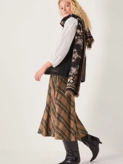 Monsoon Brown Willa Check Midi Skirt