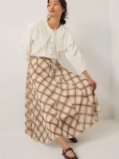 Monsoon Cream Chelsea Check Print Midi Skirt Discount