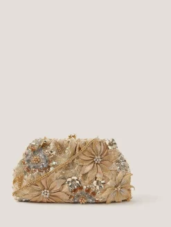 Monsoon Gold Bloom Floral Embellished Clutch Bag Discount