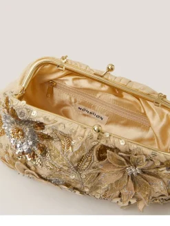 Monsoon Gold Bloom Floral Embellished Clutch Bag Discount