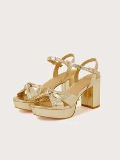Monsoon Metallic Twist Knot Sandals Gold Outlet