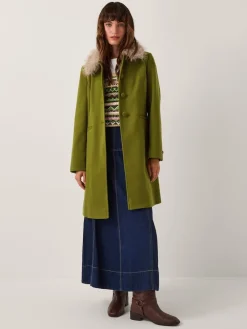 Monsoon Green Beatrice Faux Fur Collar Coat Sale