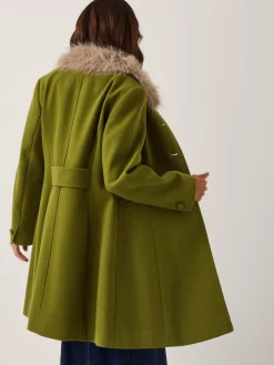 Monsoon Green Beatrice Faux Fur Collar Coat Sale