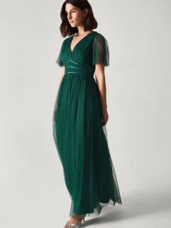 Monsoon Emily Short Sleeve Tulle Bridesmaid Dress Green