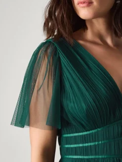 Monsoon Emily Short Sleeve Tulle Bridesmaid Dress Green