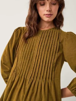 Monsoon Green Joyce Pintuck Embroidered Corduroy Midi Dress Online