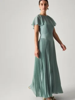 Monsoon Madison Flutter Sleeve Pleated Bridesmaid Dress Green Discount