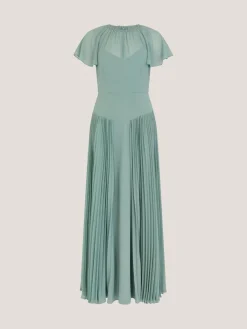 Monsoon Madison Flutter Sleeve Pleated Bridesmaid Dress Green Discount