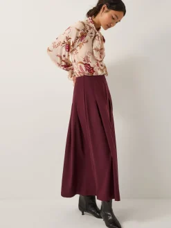 Monsoon Purple Dani Pleat Midi Skirt Outlet