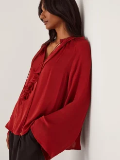 Monsoon Red Arlette Frill V-Neck Blouse Sale